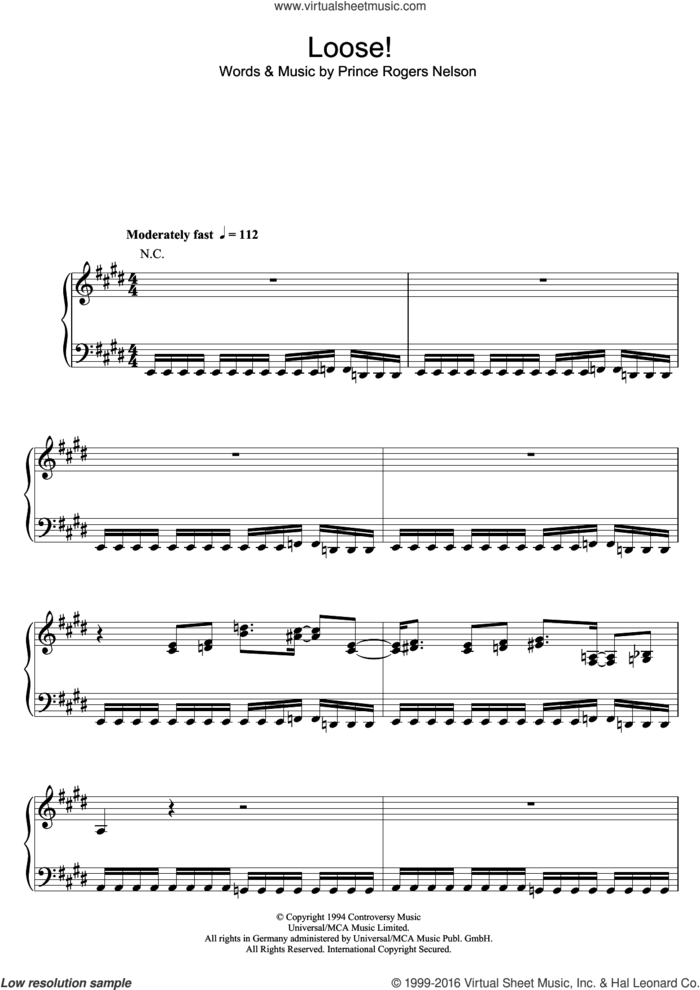 Loose! sheet music for voice, piano or guitar by Prince and Prince Rogers Nelson, intermediate skill level