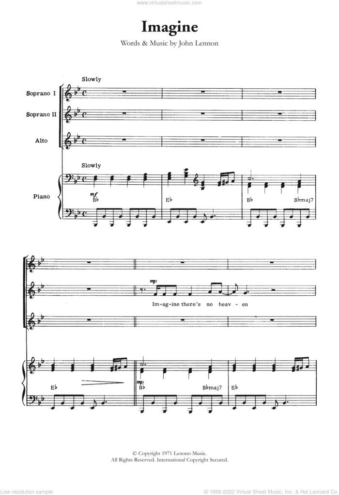 Imagine sheet music for choir by John Lennon, intermediate skill level
