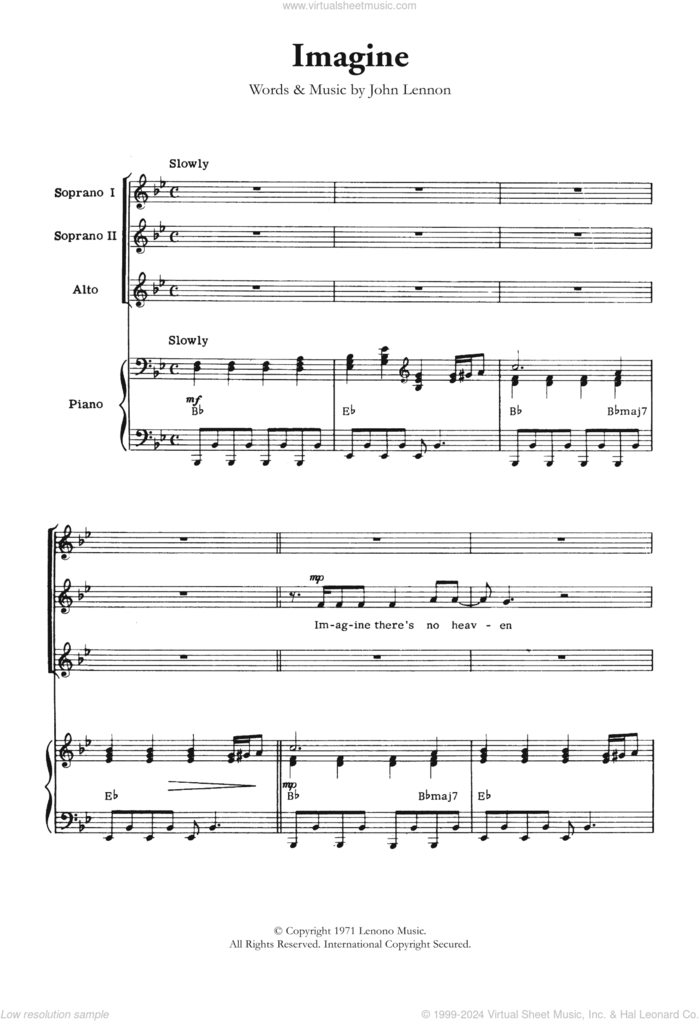 Imagine sheet music for choir by John Lennon, intermediate skill level