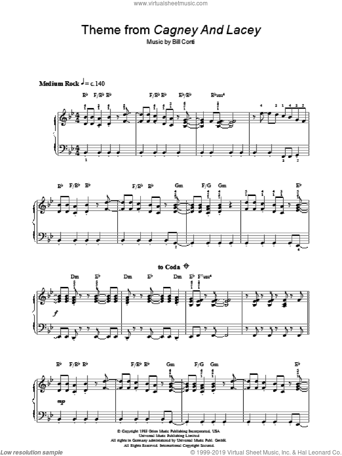Theme from Cagney And Lacey sheet music for voice, piano or guitar by Bill Conti, intermediate skill level