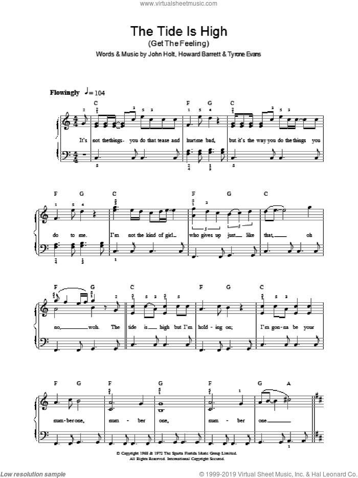The Tide Is High (Get The Feeling) sheet music for voice, piano or guitar by Blondie, Howard Barrett, John Holt and Tyrone Evans, intermediate skill level