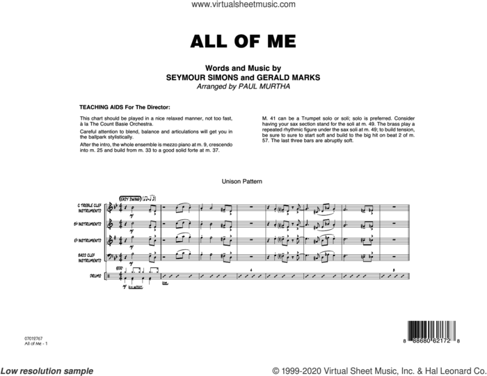 All of Me (COMPLETE) sheet music for jazz band by Paul Murtha, Gerald Marks and Seymour Simons, intermediate skill level