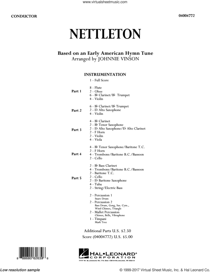 Nettleton (COMPLETE) sheet music for concert band by Johnnie Vinson and Early American Hymn Tune, intermediate skill level