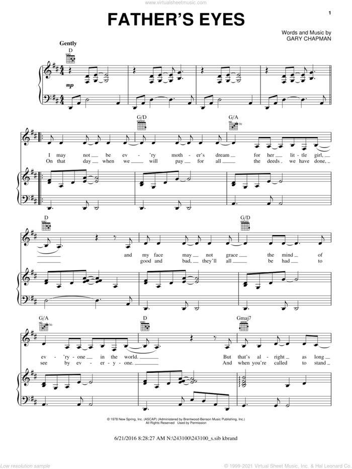 Father's Eyes sheet music for voice, piano or guitar by Amy Grant and Gary Chapman, intermediate skill level