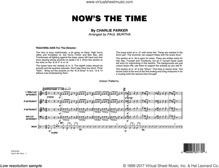 Now's the Time (COMPLETE) sheet music for jazz band by Paul Murtha and Charlie Parker, intermediate skill level