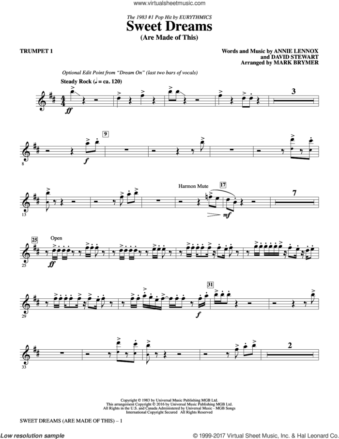 Sweet Dreams (Are Made of This) (complete set of parts) sheet music for orchestra/band by Mark Brymer, Annie Lennox, Dave Stewart, Eurythmics and Nas, intermediate skill level