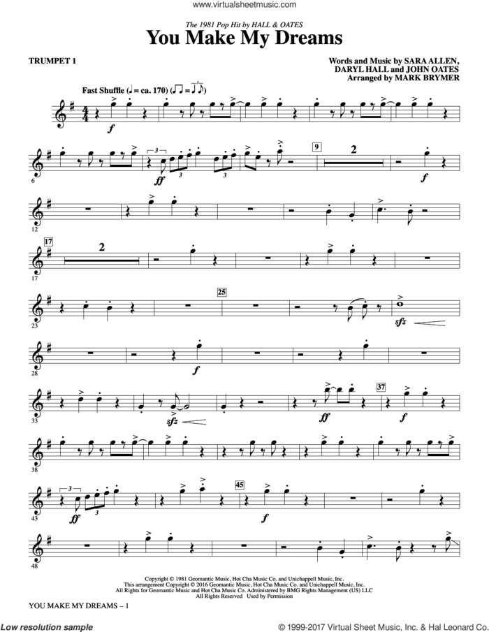 You Make My Dreams (complete set of parts) sheet music for orchestra/band by Mark Brymer, Daryl Hall, Daryl Hall & John Oates, John Oates and Sara Allen, intermediate skill level