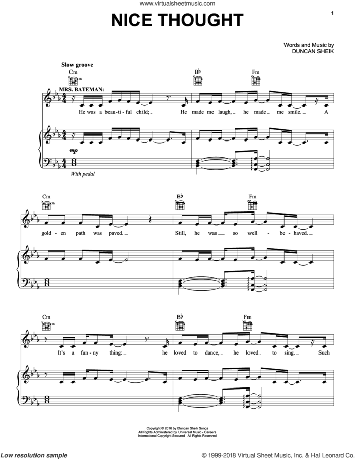 Nice Thought sheet music for voice, piano or guitar by Duncan Sheik, intermediate skill level