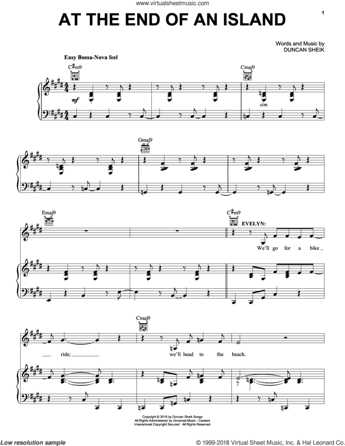 At The End Of An Island sheet music for voice, piano or guitar by Duncan Sheik, intermediate skill level