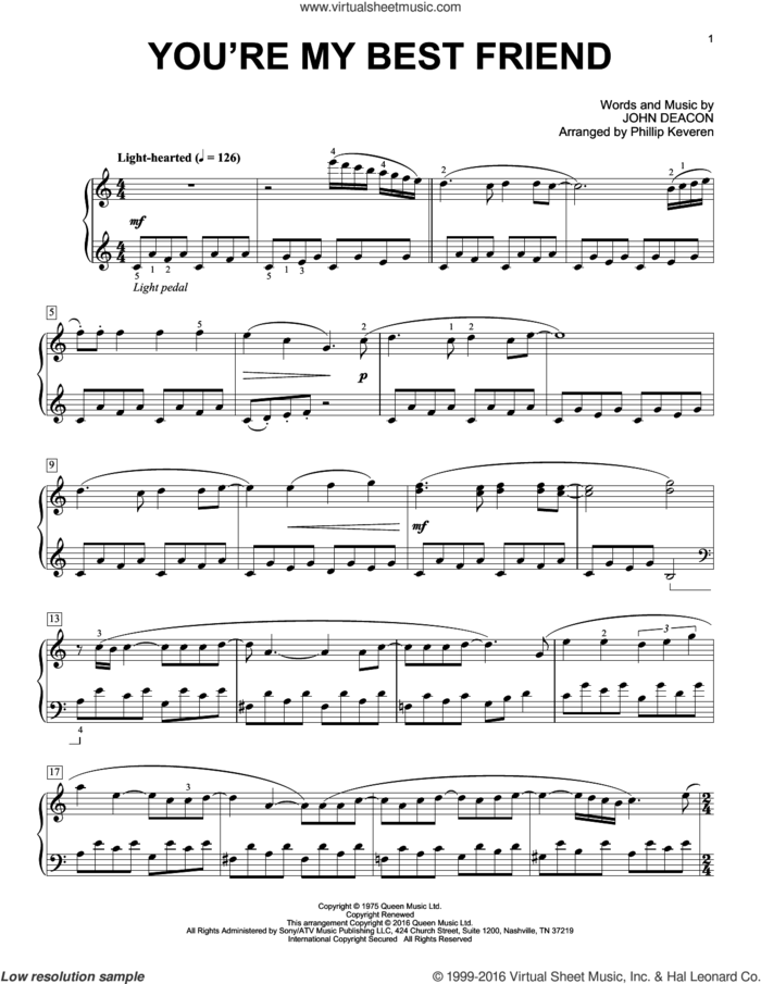 You're My Best Friend [Classical version] (arr. Phillip Keveren) sheet music for piano solo by Phillip Keveren, Queen and John Deacon, intermediate skill level