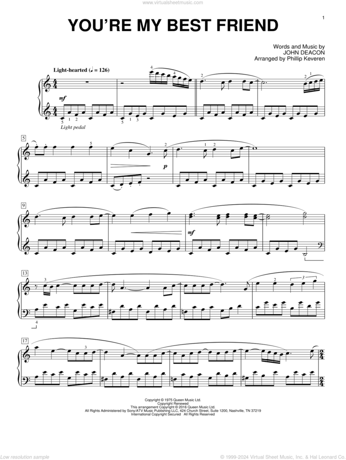 You're My Best Friend [Classical version] (arr. Phillip Keveren) sheet music for piano solo by Phillip Keveren, Queen and John Deacon, intermediate skill level