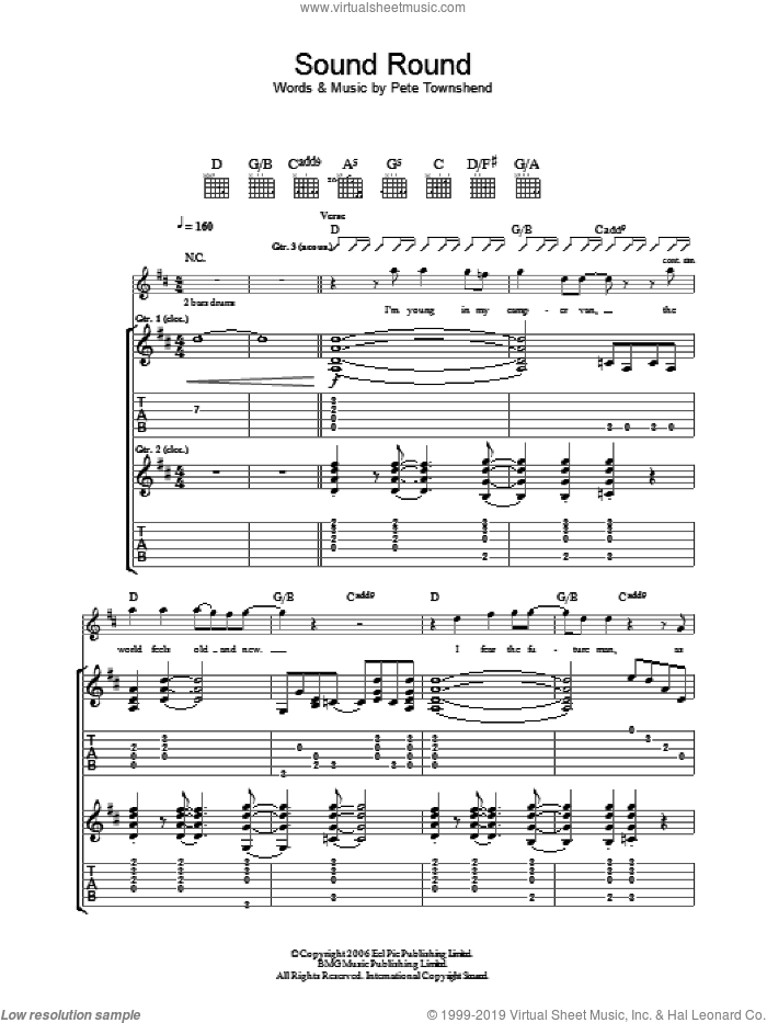 Sound Round sheet music for guitar (tablature) by The Who and Pete Townshend, intermediate skill level