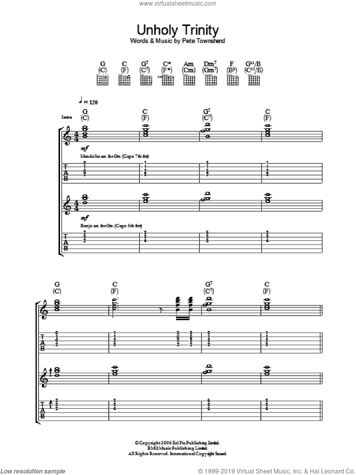 Unholy Trinity sheet music for guitar (tablature) by The Who and Pete Townshend, intermediate skill level