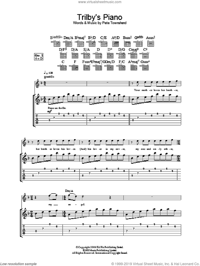 Trilby's Piano sheet music for guitar (tablature) by The Who and Pete Townshend, intermediate skill level