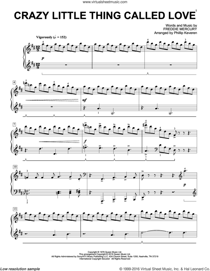 Crazy Little Thing Called Love [Classical version] (arr. Phillip Keveren) sheet music for piano solo by Freddie Mercury, Phillip Keveren and Queen, intermediate skill level