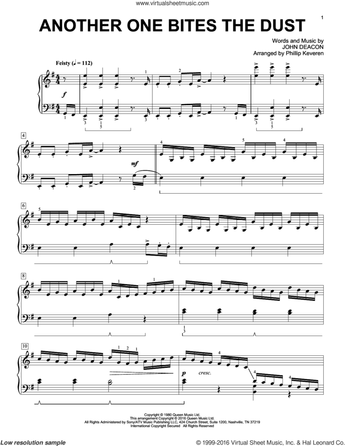 Another One Bites The Dust [Classical version] (arr. Phillip Keveren) sheet music for piano solo by Phillip Keveren, Queen and John Deacon, intermediate skill level