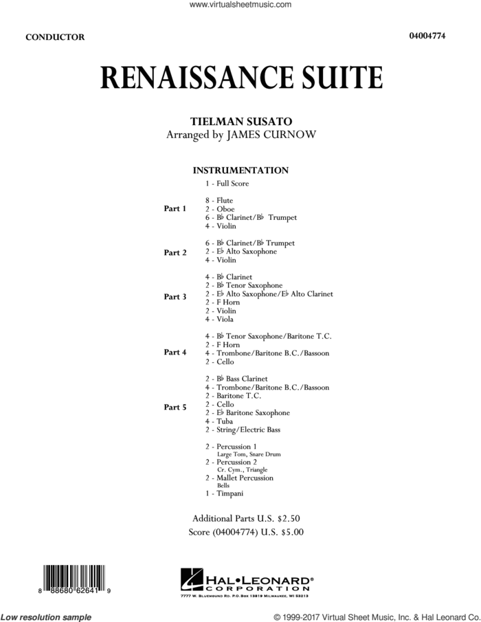 Renaissance Suite (COMPLETE) sheet music for concert band by James Curnow and Tielman Susato, intermediate skill level