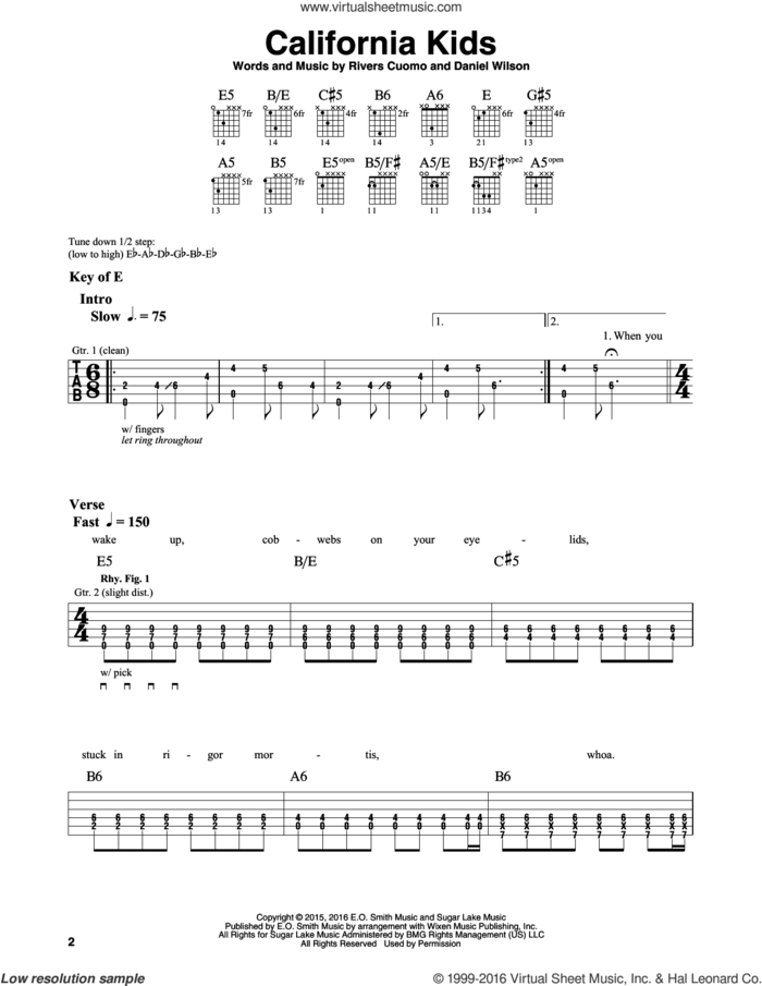 California Kids sheet music for guitar solo (lead sheet) by Weezer, Dan Wilson and Rivers Cuomo, intermediate guitar (lead sheet)