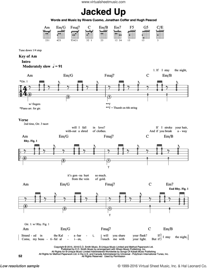 Jacked Up sheet music for guitar solo (lead sheet) by Weezer, Hugh Pescod, Jonathan Coffer and Rivers Cuomo, intermediate guitar (lead sheet)