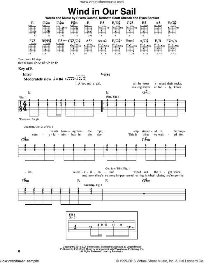 Wind In Our Sail sheet music for guitar solo (lead sheet) by Weezer, Kenneth Scott Chesak, Rivers Cuomo and Ryan Spraker, intermediate guitar (lead sheet)