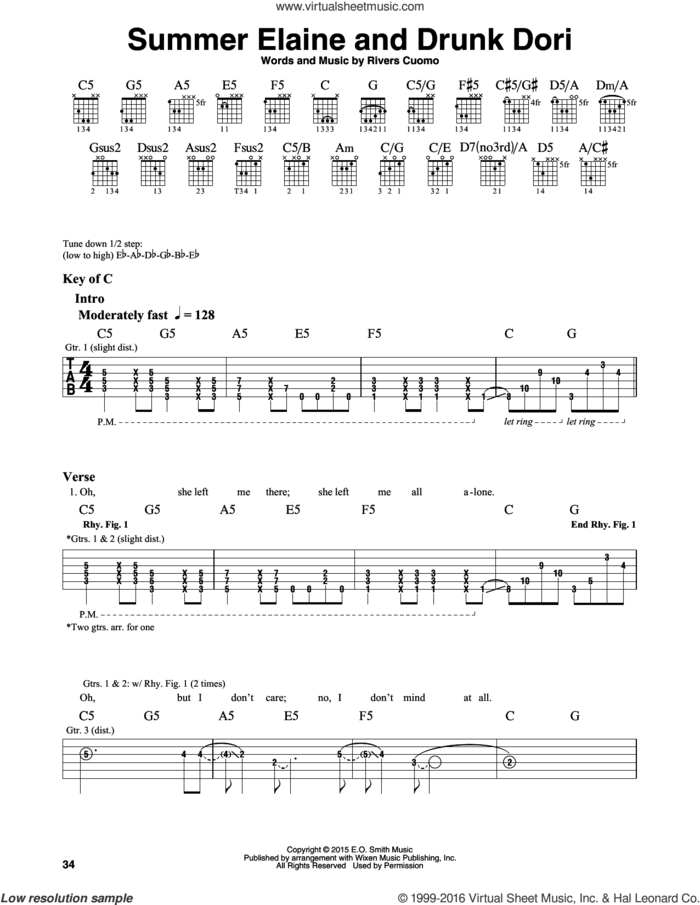 Summer Elaine And Drunk Dori sheet music for guitar solo (lead sheet) by Weezer and Rivers Cuomo, intermediate guitar (lead sheet)