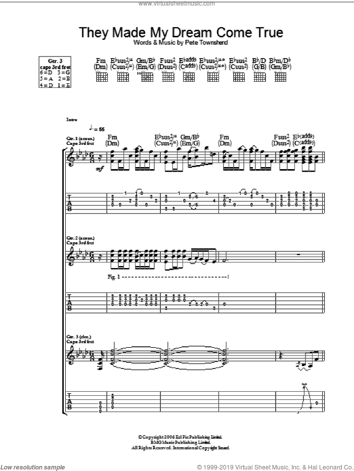 They Made My Dream Come True sheet music for guitar (tablature) by The Who and Pete Townshend, intermediate skill level