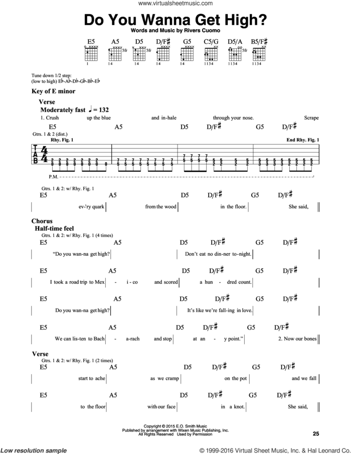 Do You Wanna Get High? sheet music for guitar solo (lead sheet) by Weezer and Rivers Cuomo, intermediate guitar (lead sheet)