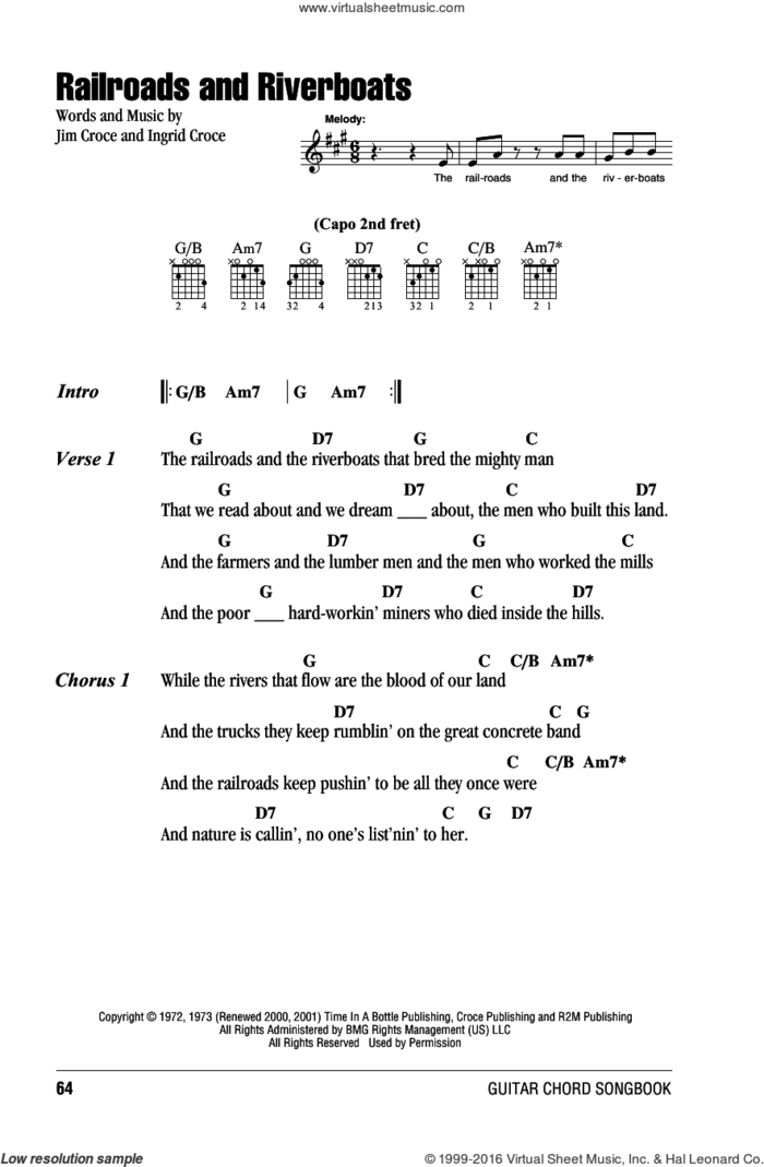 Railroads And Riverboats sheet music for guitar (chords) by Jim Croce and Ingrid Croce, intermediate skill level