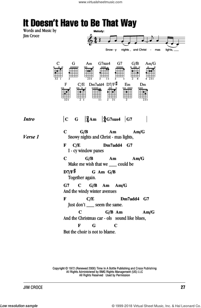 It Doesn't Have To Be That Way sheet music for guitar (chords) by Jim Croce, intermediate skill level