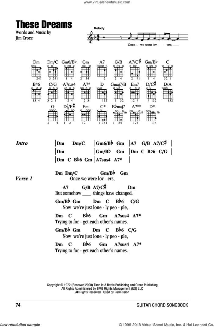 These Dreams sheet music for guitar (chords) by Jim Croce, intermediate skill level