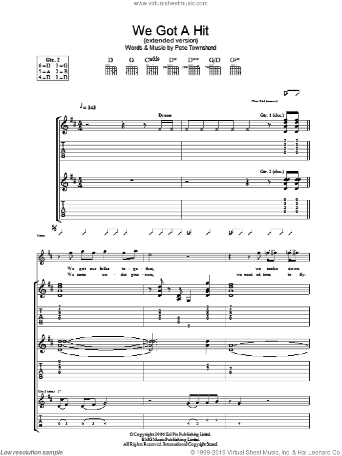 We Got A Hit (Extended Version) sheet music for guitar (tablature) by The Who and Pete Townshend, intermediate skill level