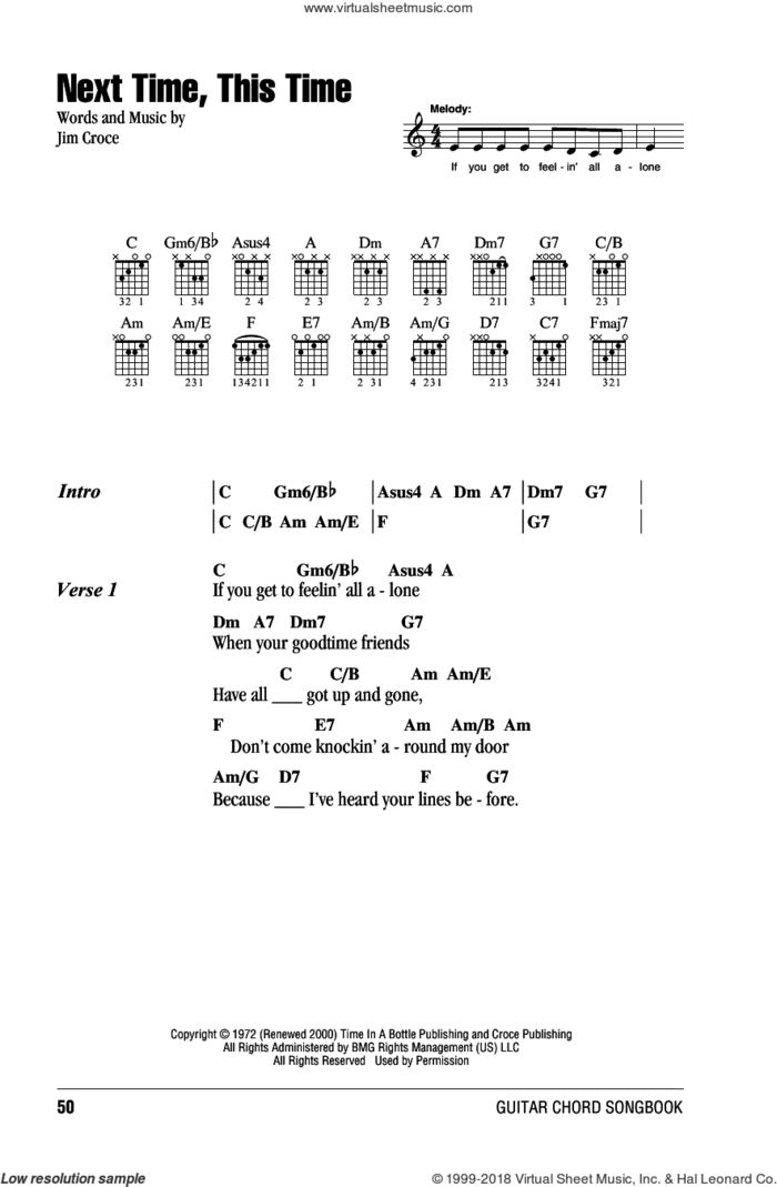 Next Time, This Time sheet music for guitar (chords) by Jim Croce, intermediate skill level