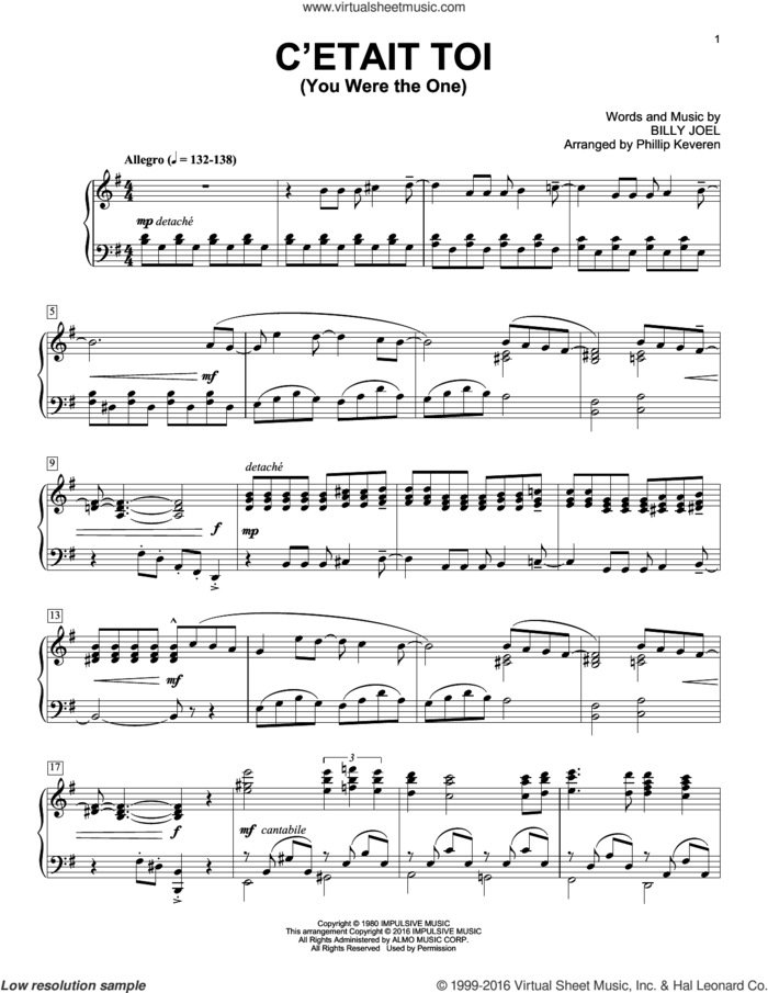 C'etait Toi (You Were The One) [Classical version] (arr. Phillip Keveren) sheet music for piano solo by Billy Joel, Phillip Keveren and Billy Joel (Arr. Phillip Keveren), intermediate skill level