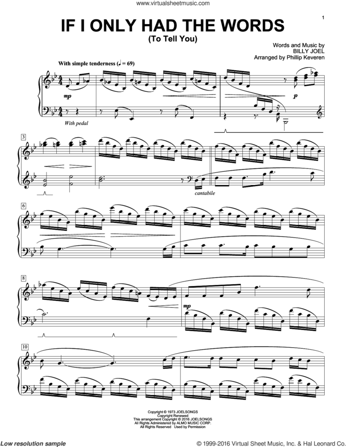 If I Only Had The Words (To Tell You) [Classical version] (arr. Phillip Keveren) sheet music for piano solo by Billy Joel, Phillip Keveren and Billy Joel (Arr. Phillip Keveren), intermediate skill level