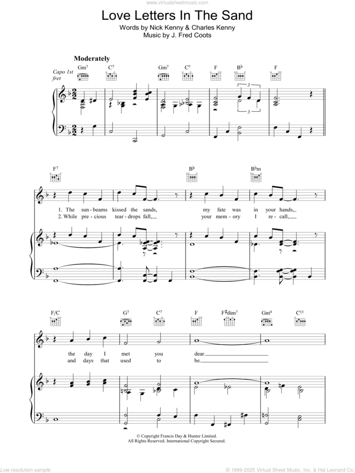 Love Letters In The Sand sheet music for voice, piano or guitar by J. Fred Coots, Charles Kenny and Nick Kenny, intermediate skill level