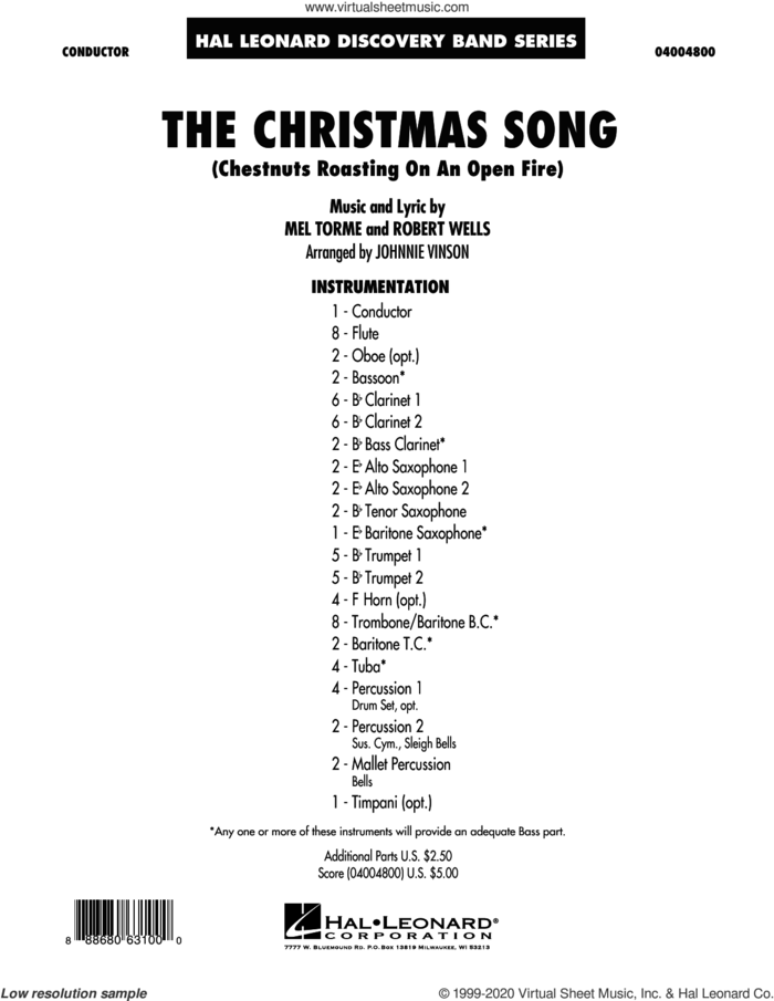 The Christmas Song (Chestnuts Roasting on an Open Fire) (COMPLETE) sheet music for concert band by Johnnie Vinson, intermediate skill level
