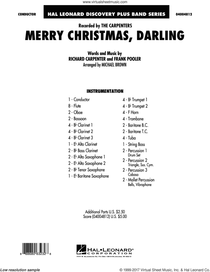 Merry Christmas, Darling (COMPLETE) sheet music for concert band by Michael Brown, Carpenters, Frank Pooler and Richard Carpenter, intermediate skill level
