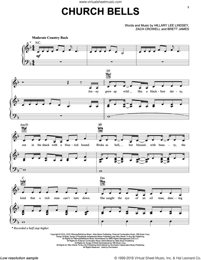 Church Bells sheet music for voice, piano or guitar by Carrie Underwood, Brett James, Hillary Lee Lindsey and Zach Crowell, intermediate skill level
