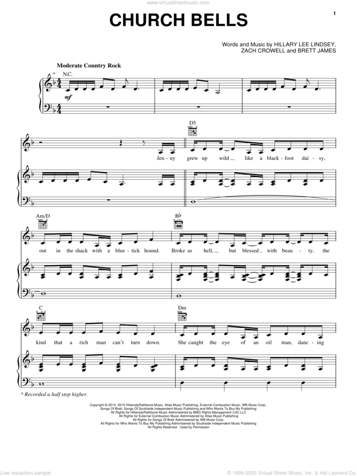 Church Bells sheet music for voice, piano or guitar by Carrie Underwood, Brett James, Hillary Lee Lindsey and Zach Crowell, intermediate skill level