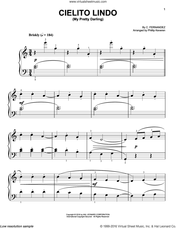 Cielito Lindo (My Pretty Darling) [Classical version] (arr. Phillip Keveren) sheet music for piano solo by Cortez Fernandez and Phillip Keveren, easy skill level