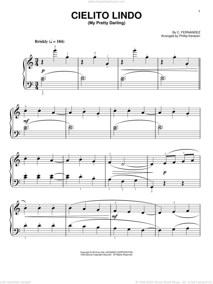 Cielito Lindo (My Pretty Darling) [Classical version] (arr. Phillip Keveren) sheet music for piano solo by Cortez Fernandez and Phillip Keveren, easy skill level