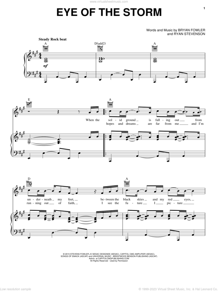 Eye Of The Storm sheet music for voice, piano or guitar by Ryan Stevenson feat. GabeReal, Bryan Fowler and Ryan Stevenson, intermediate skill level