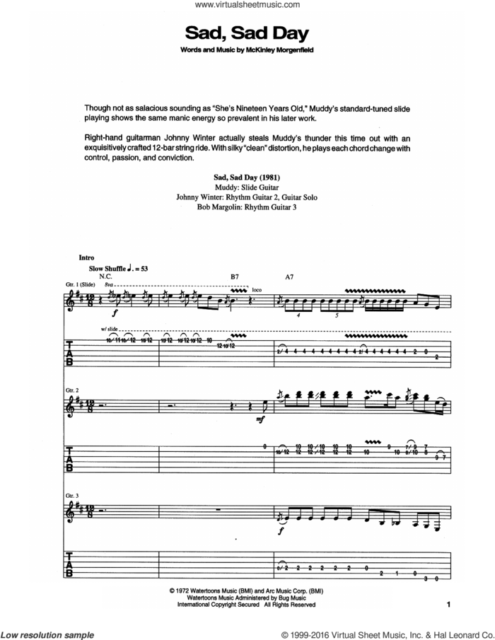 Sad, Sad Day sheet music for guitar (tablature) by Muddy Waters, intermediate skill level