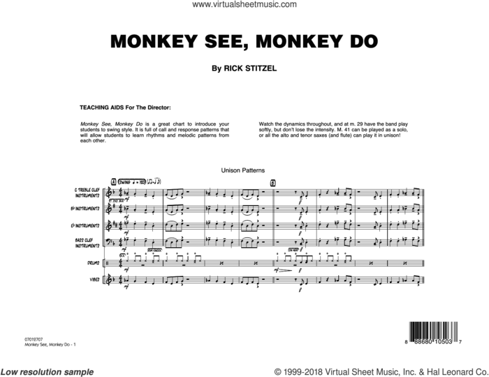 Monkey See, Monkey Do (COMPLETE) sheet music for jazz band by Rick Stitzel, intermediate skill level