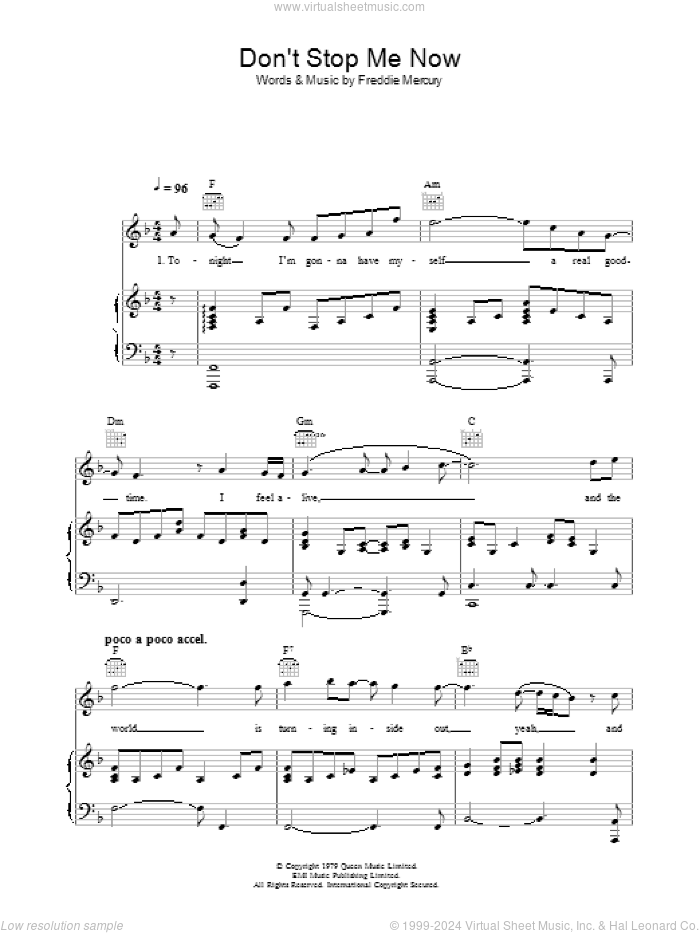Don't Stop Me Now sheet music for voice, piano or guitar by McFly and Freddie Mercury, intermediate skill level