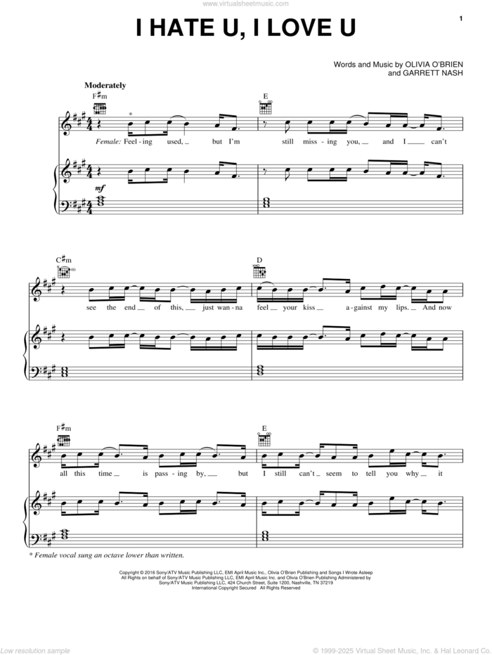 I Hate U, I Love U sheet music for voice, piano or guitar by Gnash and Garrett Nash, intermediate skill level