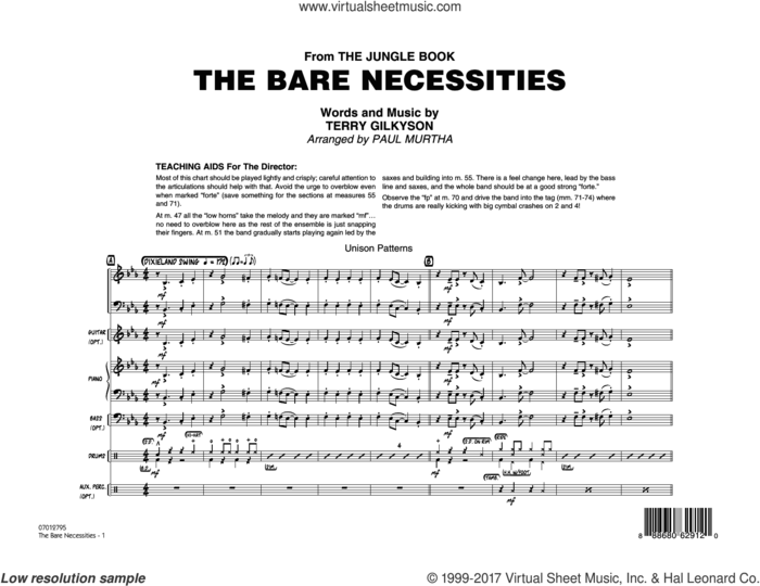 The Bare Necessities (from The Jungle Book) (COMPLETE) sheet music for jazz band by Paul Murtha and Terry Gilkyson, intermediate skill level