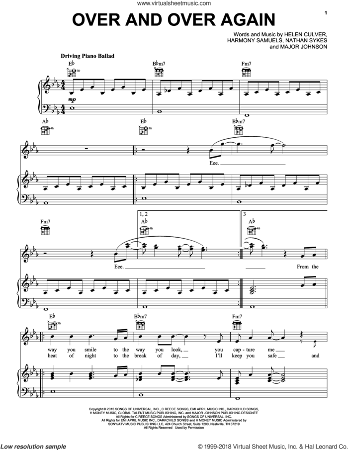 Over And Over Again sheet music for voice, piano or guitar by Nathan Sykes feat. Ariana Grande, Harmony Samuels, Helen Culver, Major Johnson and Nathan Sykes, intermediate skill level