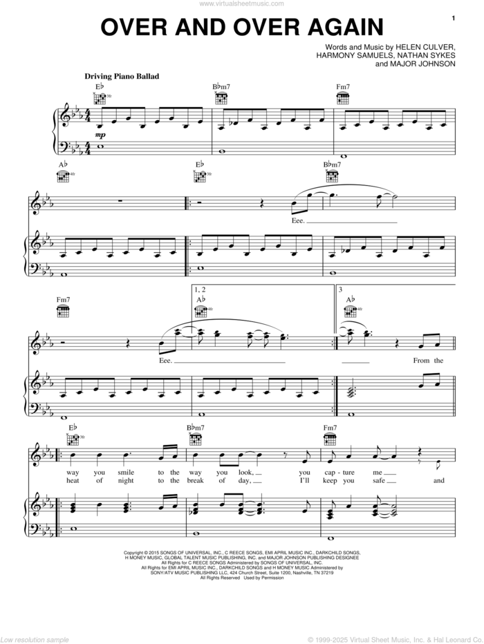 Over And Over Again sheet music for voice, piano or guitar by Nathan Sykes feat. Ariana Grande, Harmony Samuels, Helen Culver, Major Johnson and Nathan Sykes, intermediate skill level