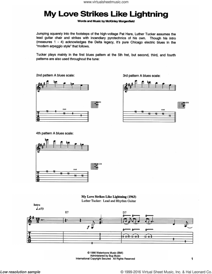 My Love Strikes Like Lightning sheet music for guitar (tablature) by Muddy Waters, intermediate skill level